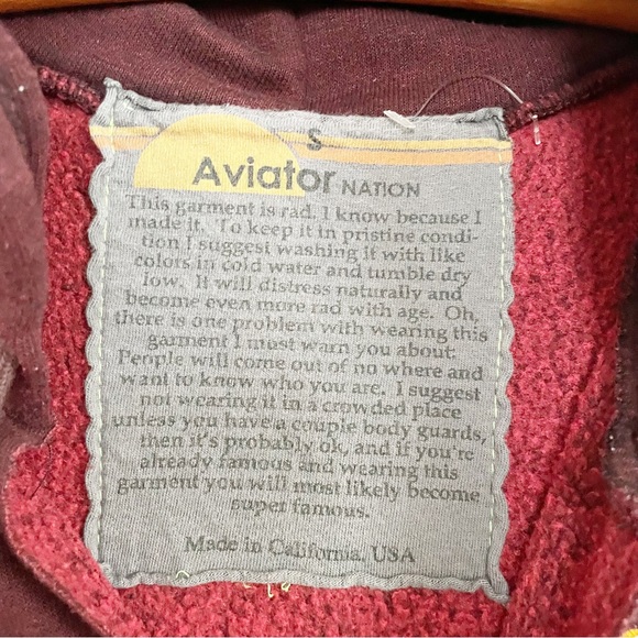Aviator Nation Red Ombré Dip Dye Hoodie Split Neck Pullover Sweatshirt Sz Small - Picture 3 of 8